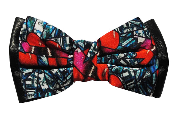 Blue and Red Leather Bow Tie