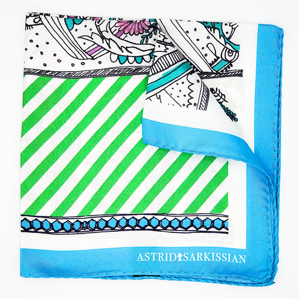 Manufacture Royale De Sèvres Blue and Green Pocket Square