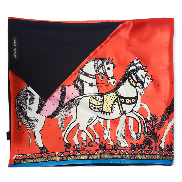 The Karabakh Horse Silk Scarf Red – ASTRID SARKISSIAN