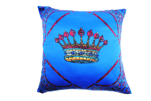 Crown Blue Silk Cushion
