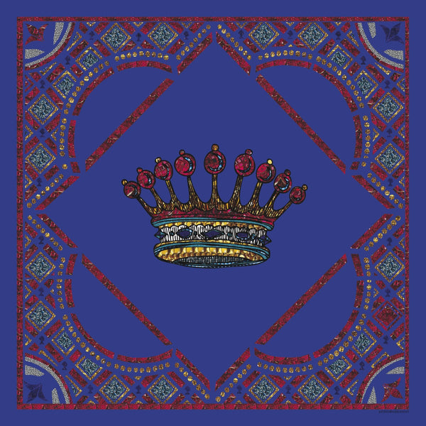 Crowns Blue Silk Satin Scarf