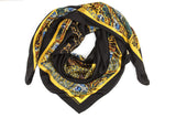 Fish 2 Yellow BG Black Silk Scarf