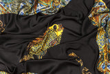 Fish 2 Yellow BG Black Silk Scarf