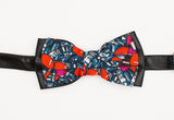 Cherry Blue Leather Bow Tie