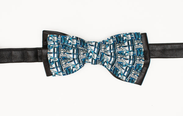 Blue Window Leather Bow Tie