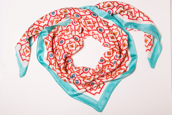 Moucharabieh Turquoise Silk Scarf