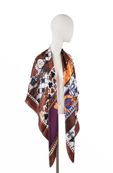 Let's Play Brown Silk Scarf