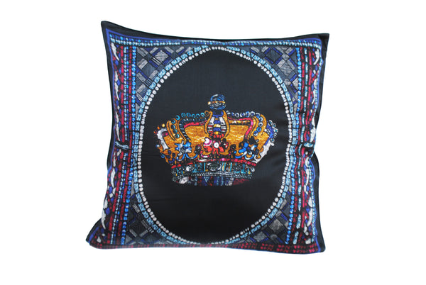 Crown Black Silk Cushion