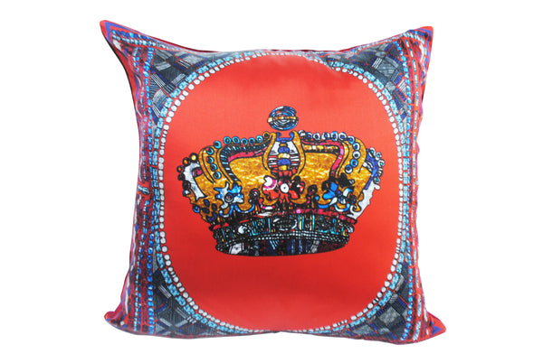 Crown Red Silk Cushion